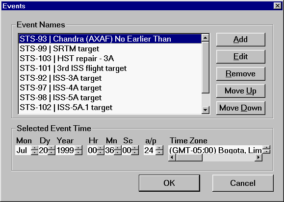 METclk Events dialog